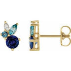 14K White Natural Blue Sapphire, Natural Aquamarine, Natural Blue Zircon & .07 CTW Natural Diamond Earrings