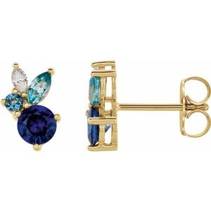 14K White Natural Blue Sapphire, Natural Aquamarine, Natural Blue Zircon & .07 CTW Natural Diamond Earrings