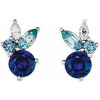 14K White Natural Blue Sapphire, Natural Aquamarine, Natural Blue Zircon & .07 CTW Natural Diamond Earrings