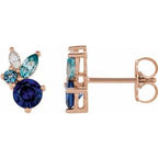 14K White Natural Blue Sapphire, Natural Aquamarine, Natural Blue Zircon & .07 CTW Natural Diamond Earrings