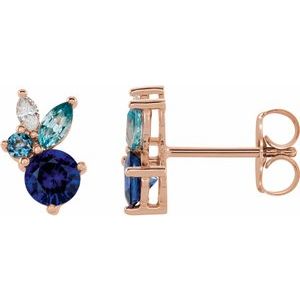14K White Natural Blue Sapphire, Natural Aquamarine, Natural Blue Zircon & .07 CTW Natural Diamond Earrings