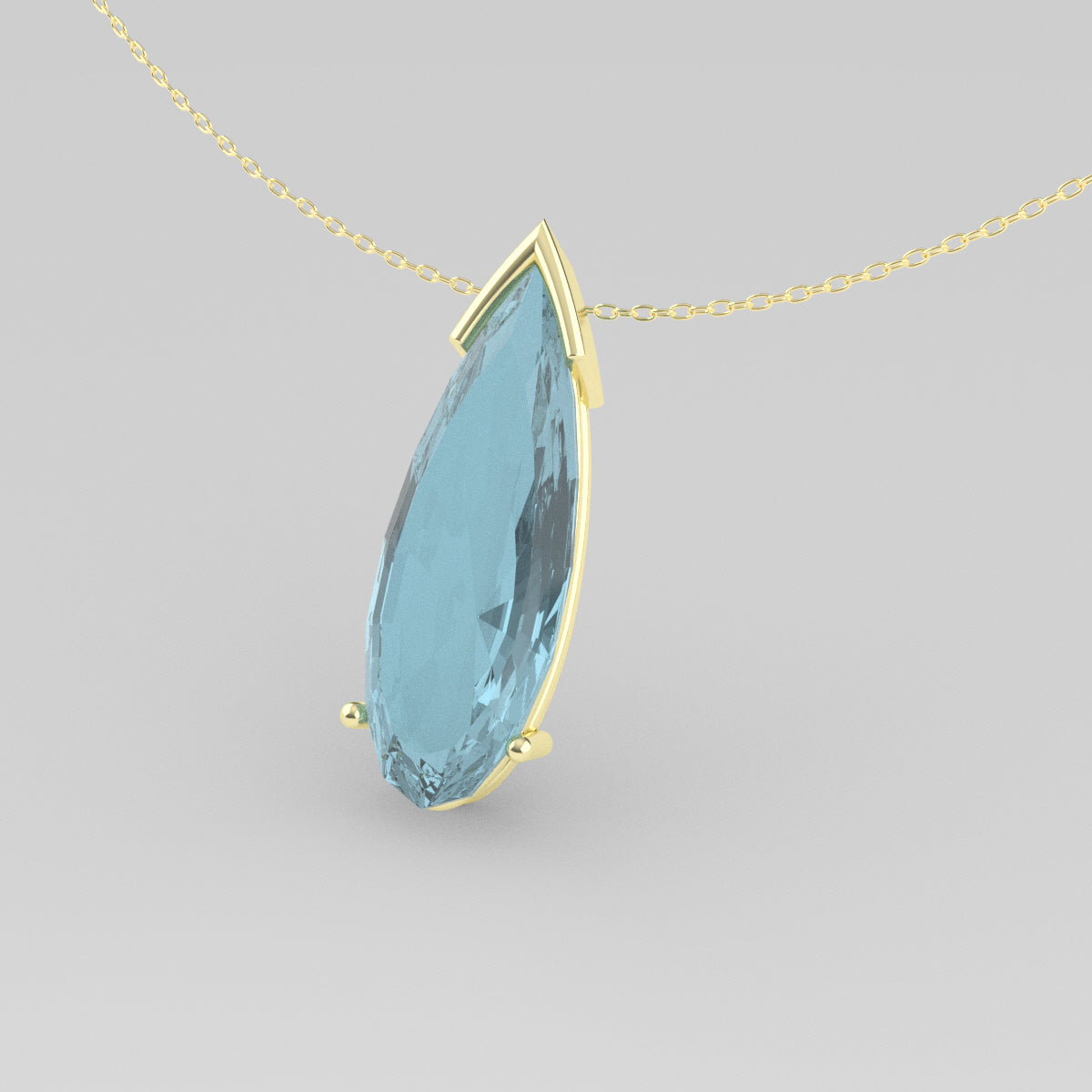 Elongated Pear Aquamarine Necklace - 14k Gold (Y, W or R)