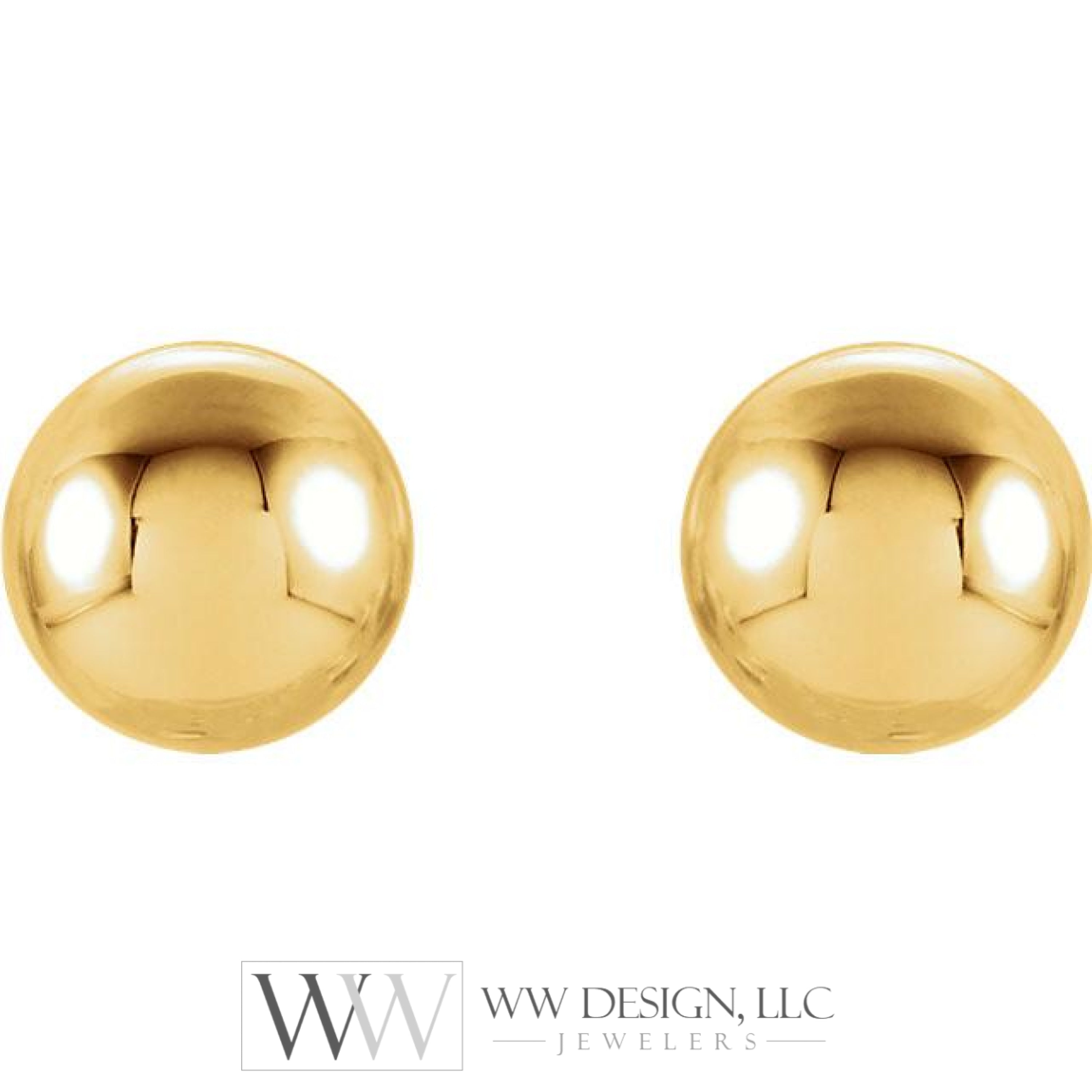 4mm Ball Earrings with Bright Finish - 14K Gold (Yellow or White)