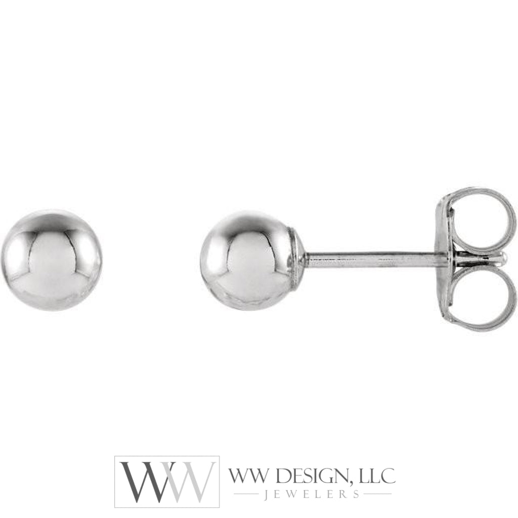 4mm Ball Earrings with Bright Finish - 14K Gold (Yellow or White)