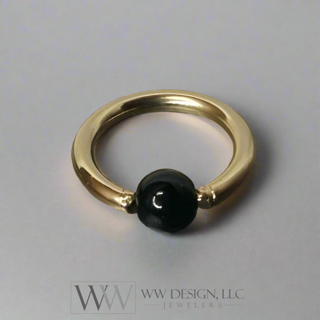 4Mm Obsidian Captive Bead Ring - 14 Ga Hoop 14K Gold (Y W Or R) Sterling Silver Platinum