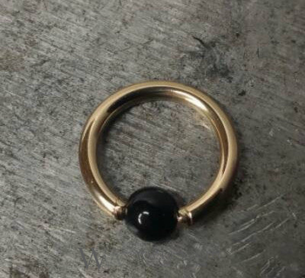4Mm Obsidian Captive Bead Ring - 14 Ga Hoop 14K Gold (Y W Or R) Sterling Silver Platinum