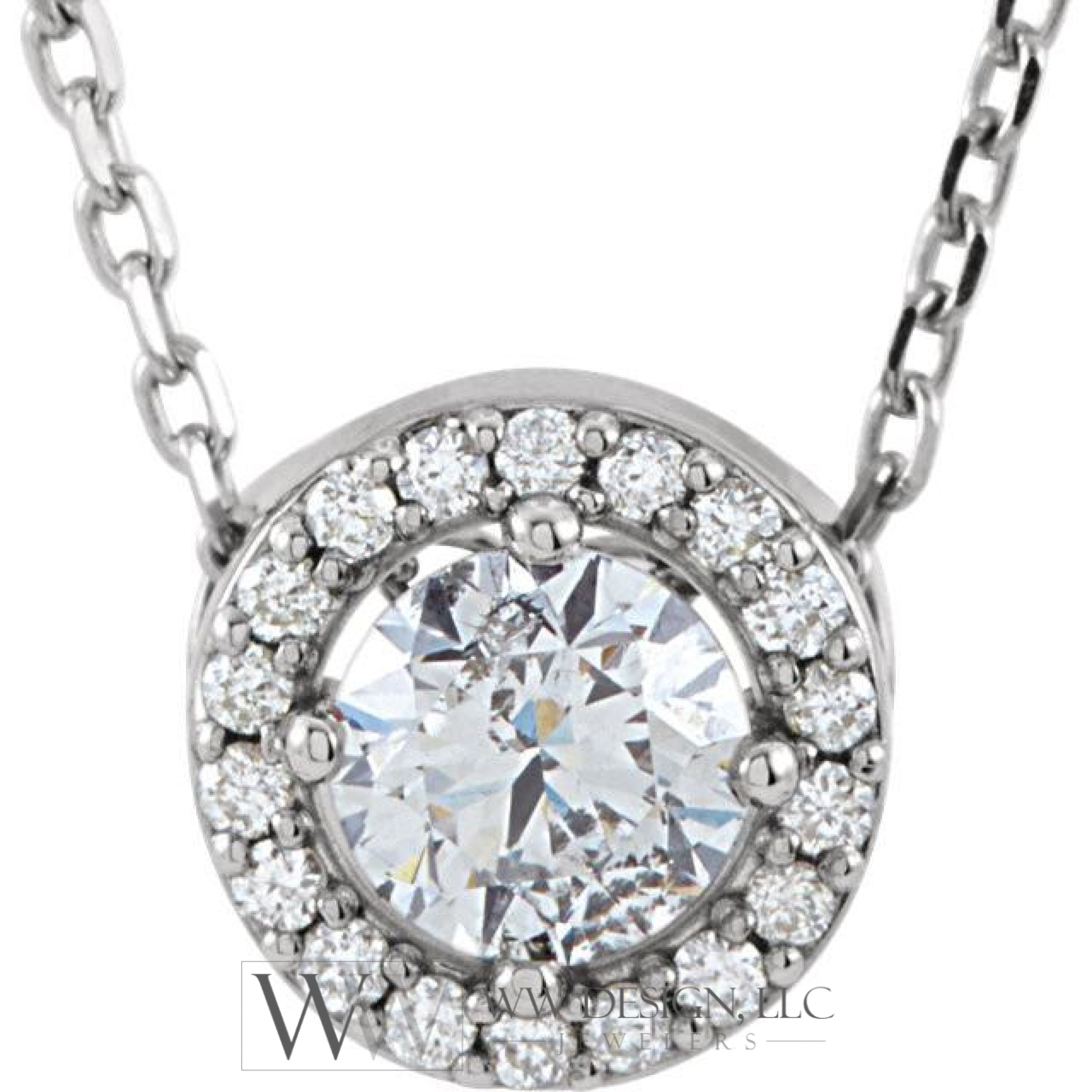 4mm Round Forever Classic™ Moissanite & .04 CTW Diamond Necklace  16" - 14k Gold (Y, W or R), or Platinum, Sterling Silver