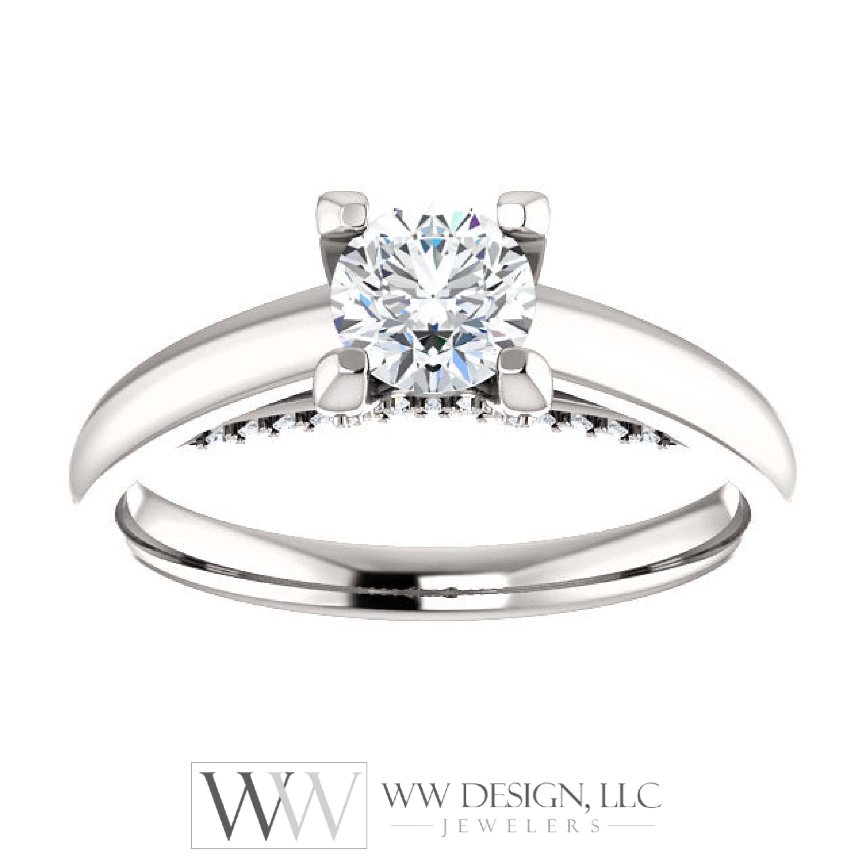 5.2 mm Round 0.6 CTW Diamond Engagement Ring - 14k White Gold or Platinum