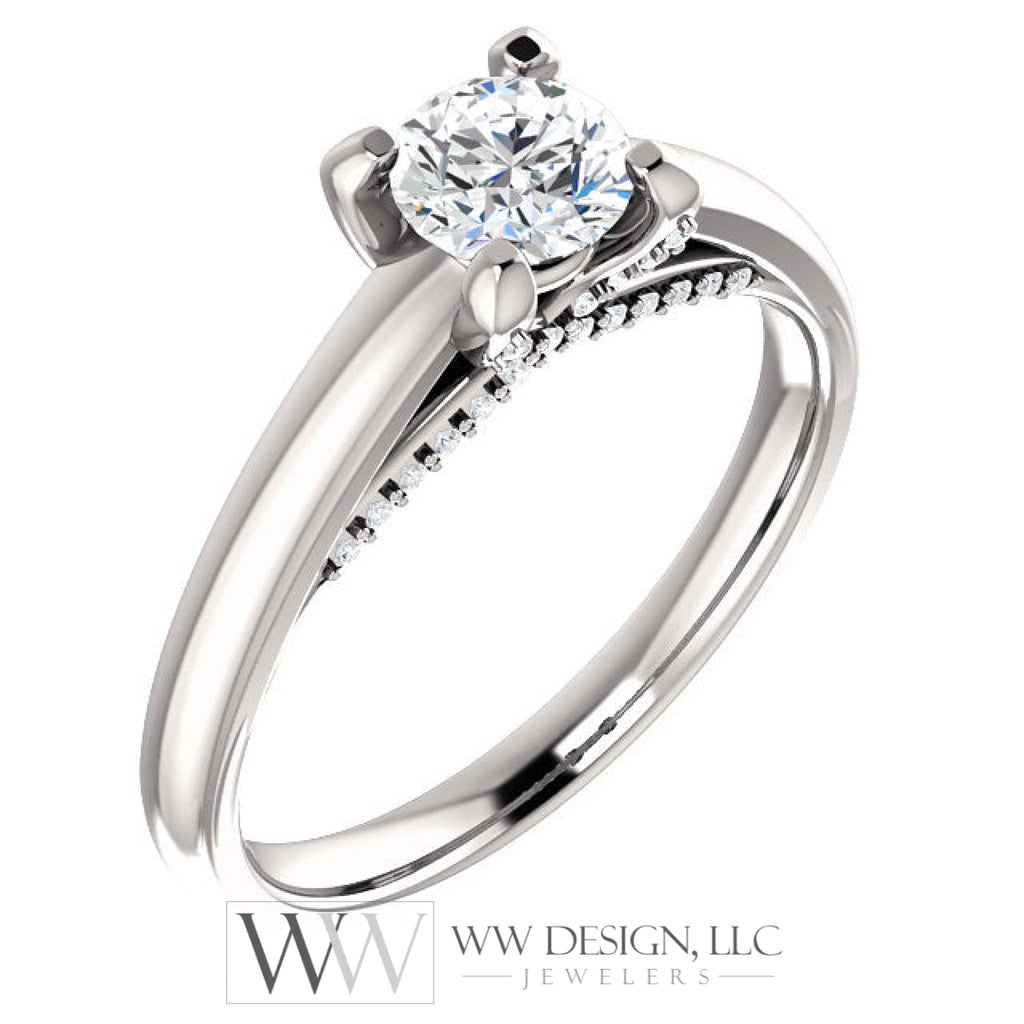 5.2 mm Round 0.6 CTW Diamond Engagement Ring - 14k White Gold or Platinum