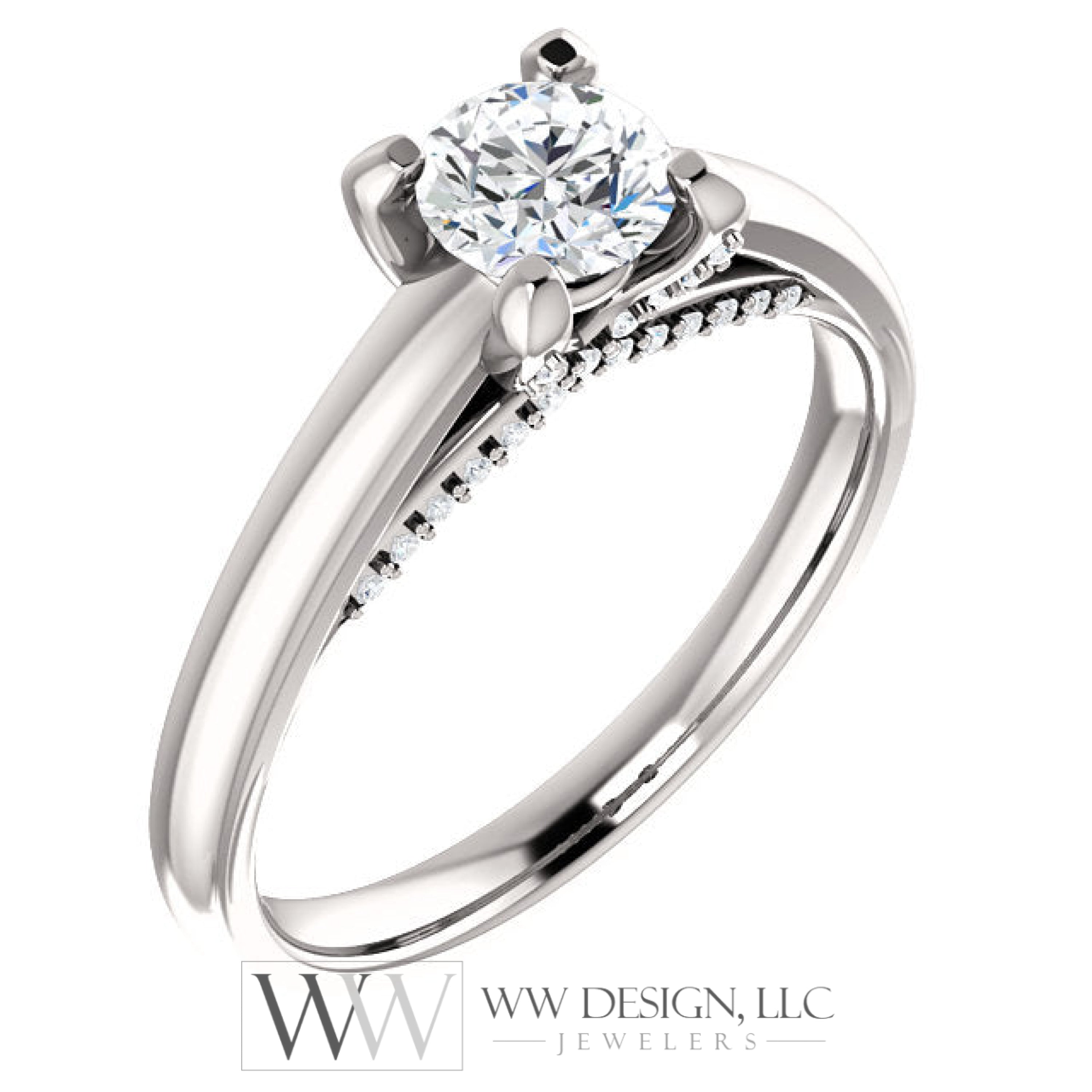 5.2 mm Round 0.6 CTW Diamond Engagement Ring - 14k White Gold or Platinum