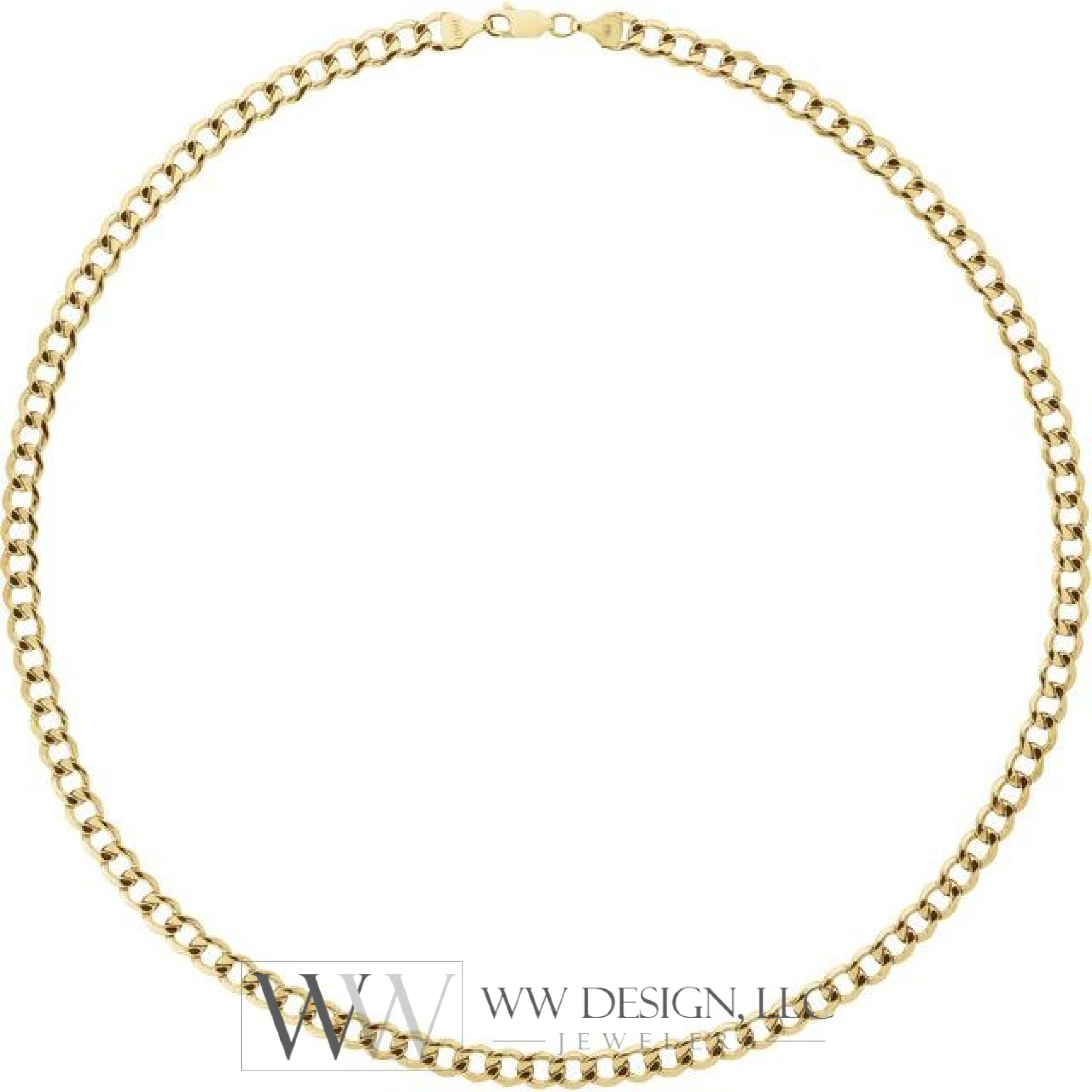 5.3mm Hollow Curb Chain Bracelet or Necklace - 14k Yellow Gold