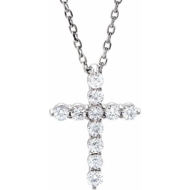 14K White 1/4 CTW Lab-Grown Diamond Cross 16-18" Necklace