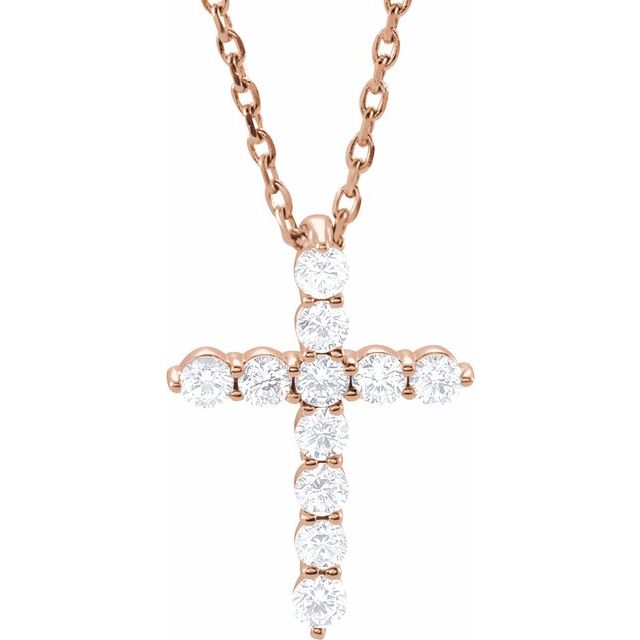 14K Rose 1/4 CTW Lab-Grown Diamond Cross 16-18" Necklace