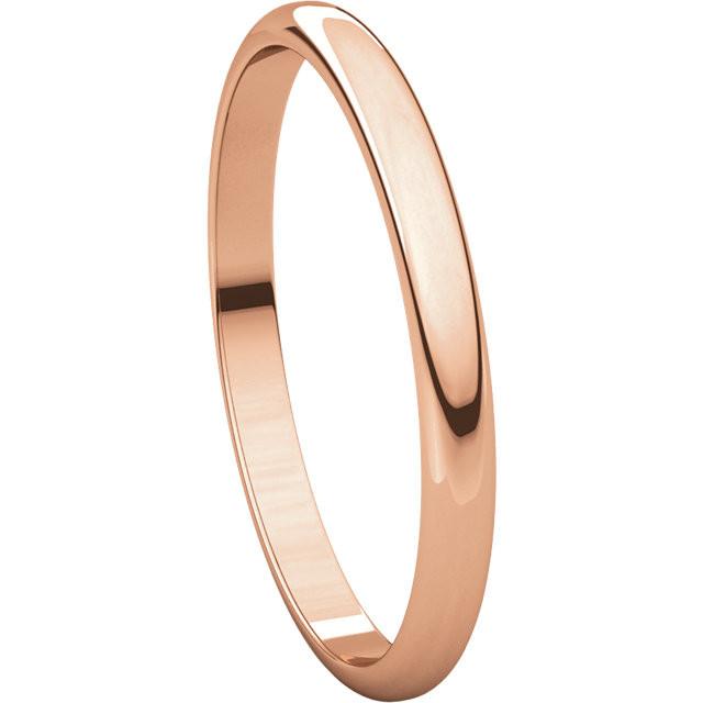 2mm Half Round Light Wedding Band Stackable Ring - 14k Gold (Y, W, or R), Palladium, Platinum, Sterling Silver