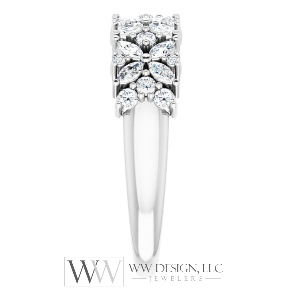 5/8 Ctw Natural Diamond Floral Anniversary Band Ring - Platinum Or 14K Gold (Y W R) Rings