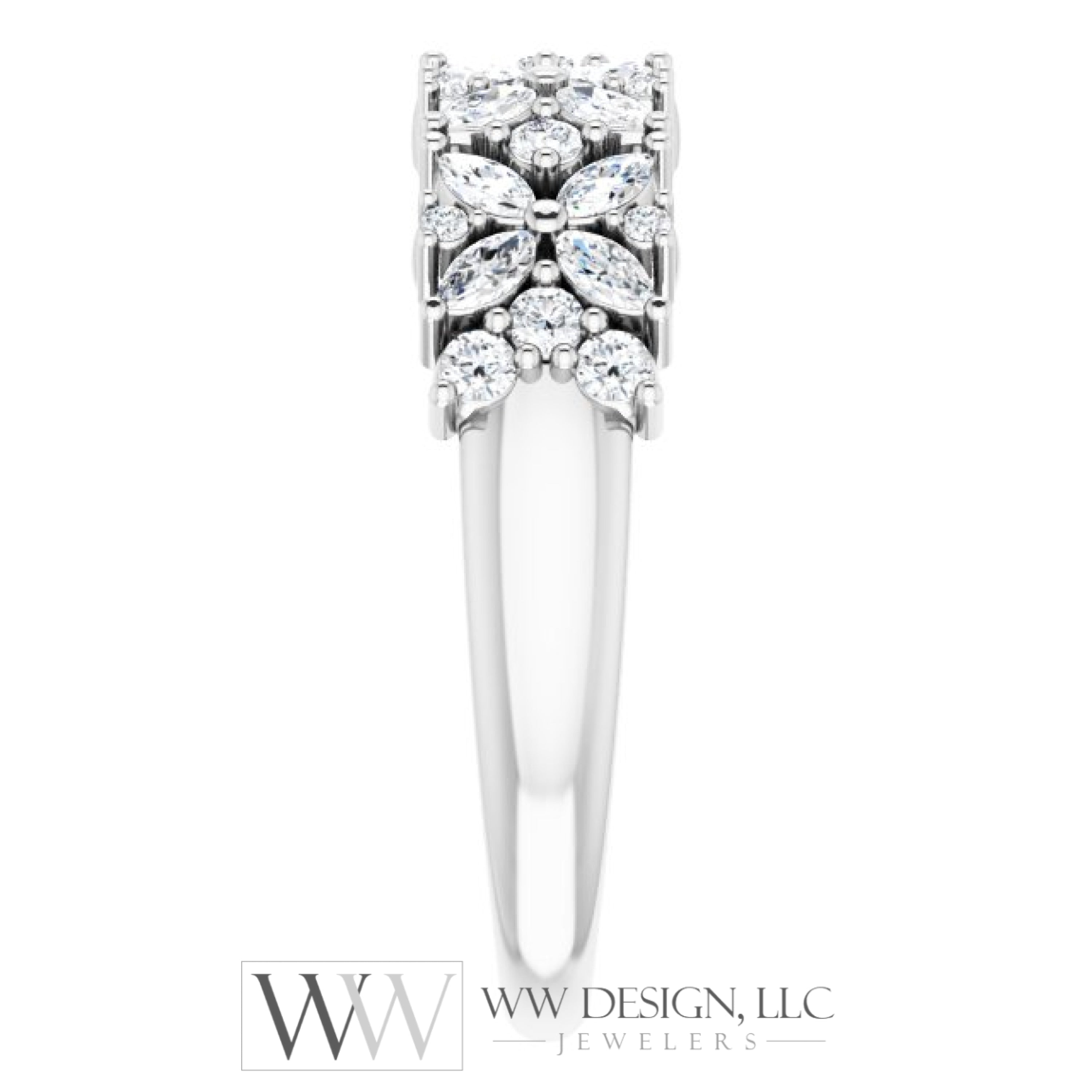 5/8 Ctw Natural Diamond Floral Anniversary Band Ring - Platinum Or 14K Gold (Y W R) Rings