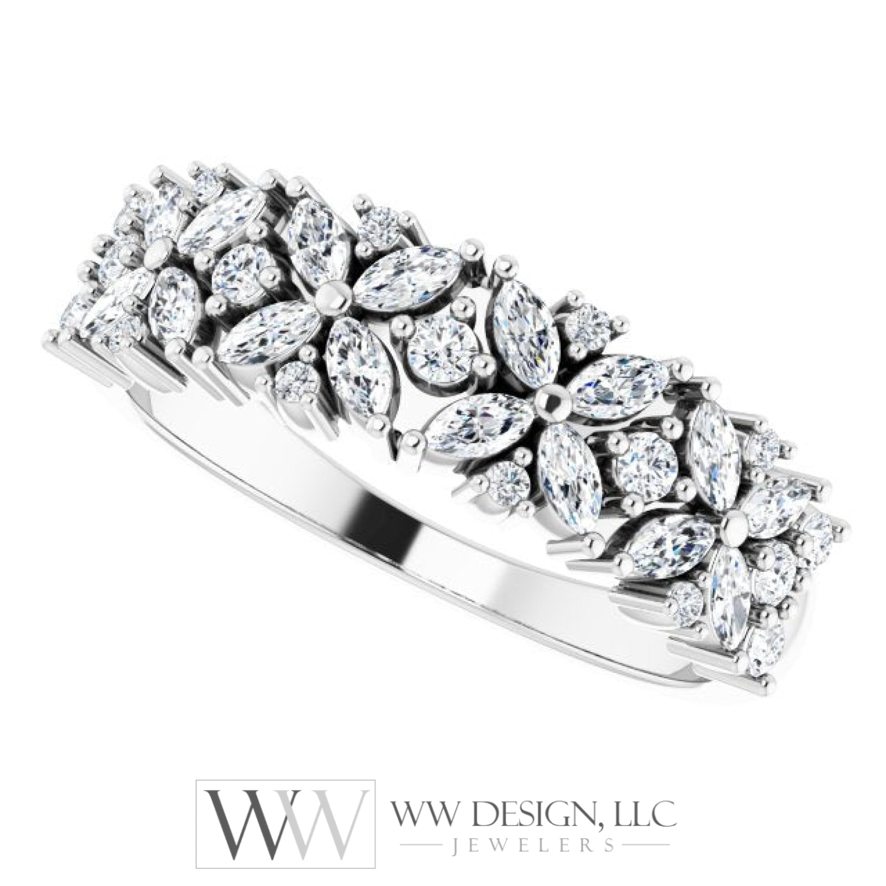 5/8 Ctw Natural Diamond Floral Anniversary Band Ring - Platinum Or 14K Gold (Y W R) Rings