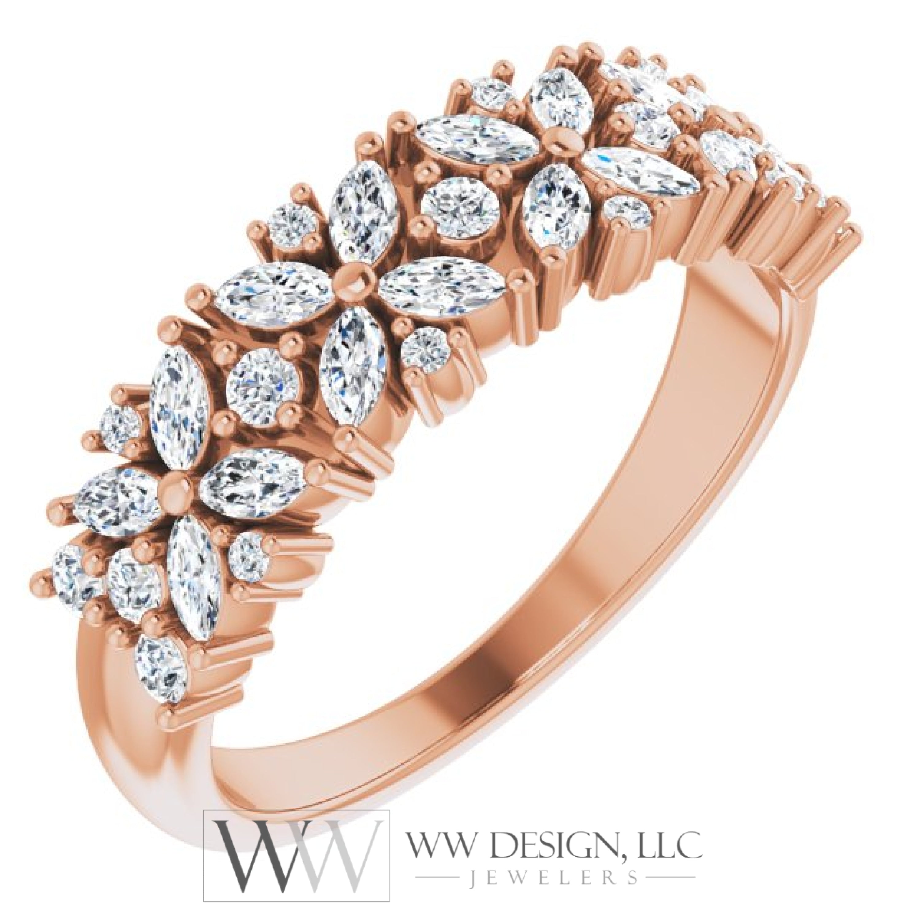 5/8 Ctw Natural Diamond Floral Anniversary Band Ring - Platinum Or 14K Gold (Y W R) Rings