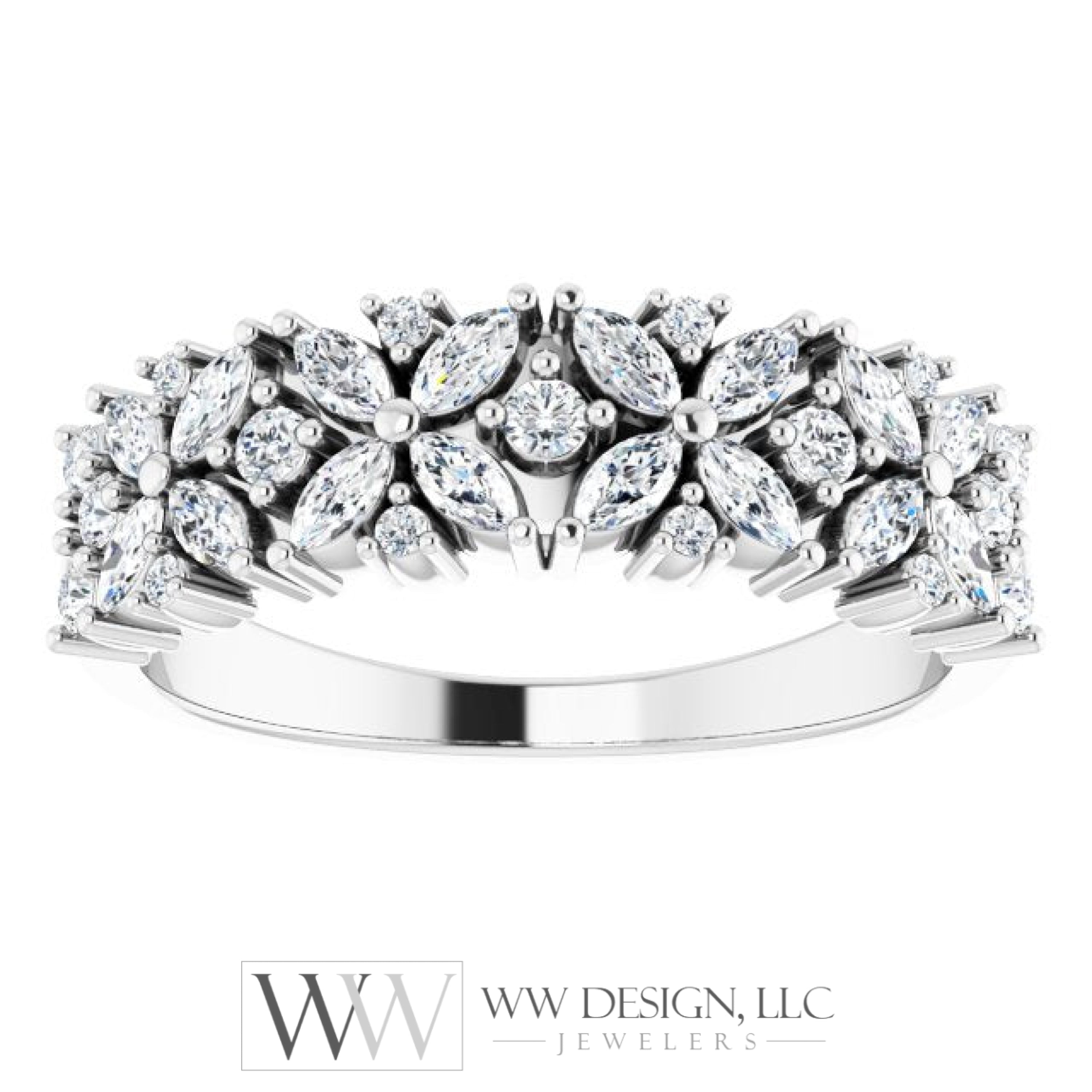 5/8 Ctw Natural Diamond Floral Anniversary Band Ring - Platinum Or 14K Gold (Y W R) Rings