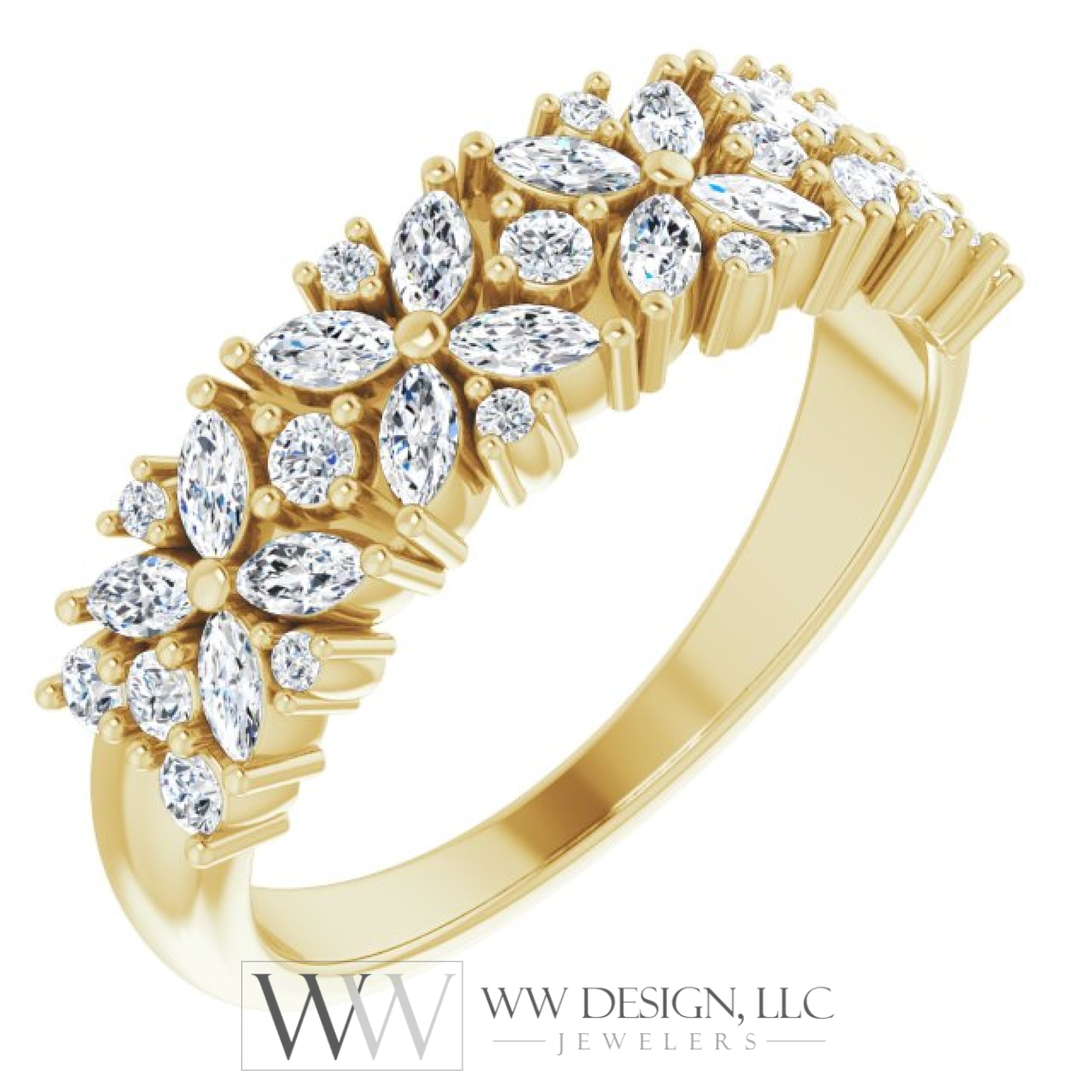5/8 Ctw Natural Diamond Floral Anniversary Band Ring - Platinum Or 14K Gold (Y W R) Rings