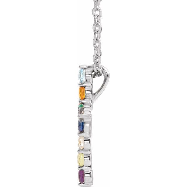 14K White Natural Multi-Gemstone & .03 CT Natural Diamond Cross 16-18" Necklace