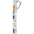 14K White Natural Multi-Gemstone & .03 CT Natural Diamond Cross 16-18" Necklace