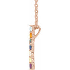 14K Rose Natural Multi-Gemstone & .03 CT Natural Diamond Cross 16-18" Necklace