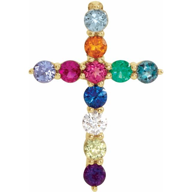 14K Yellow Natural Multi-Gemstone & .03 CT Natural Diamond Cross 16-18" Necklace