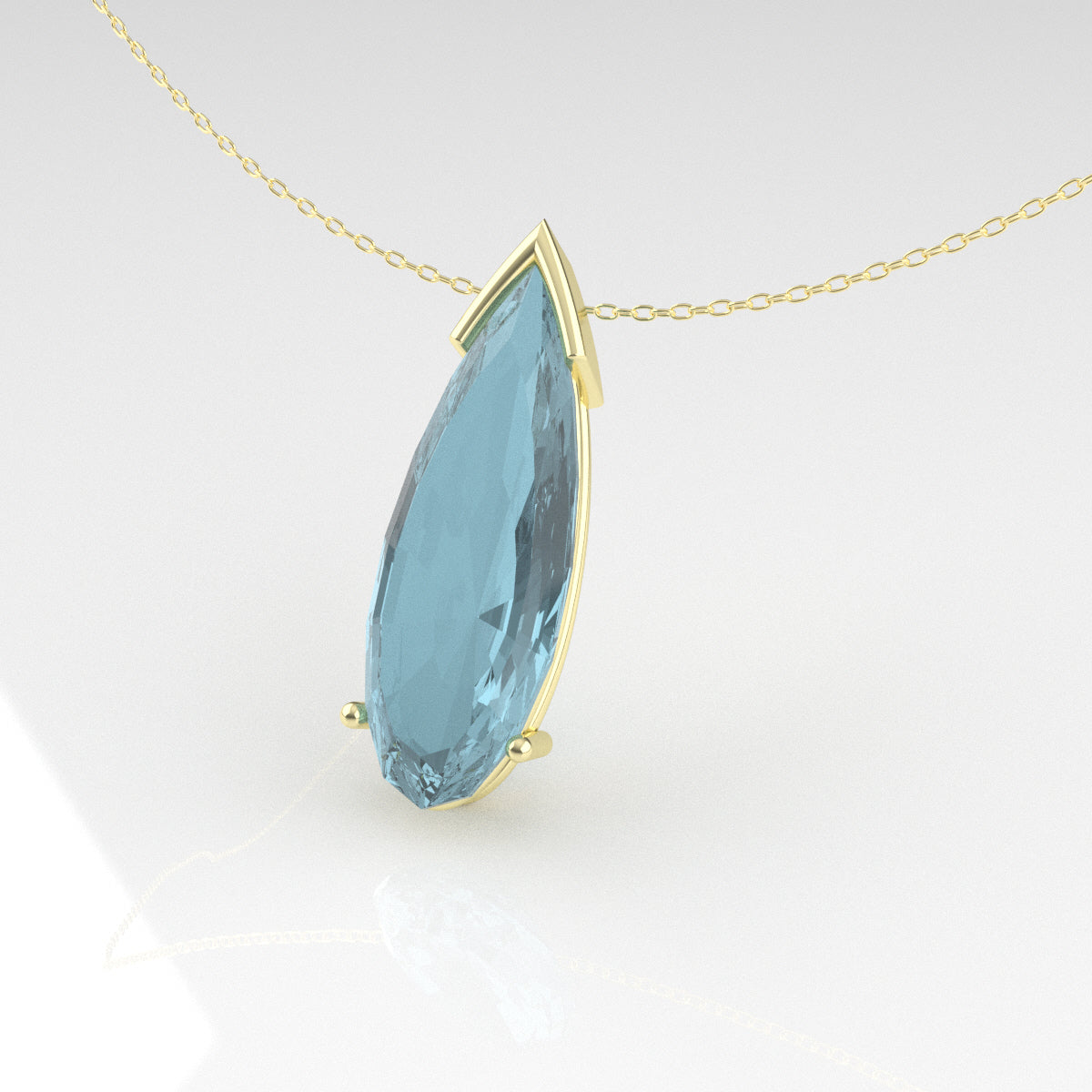 Elongated Pear Aquamarine Necklace - 14k Gold (Y, W or R)