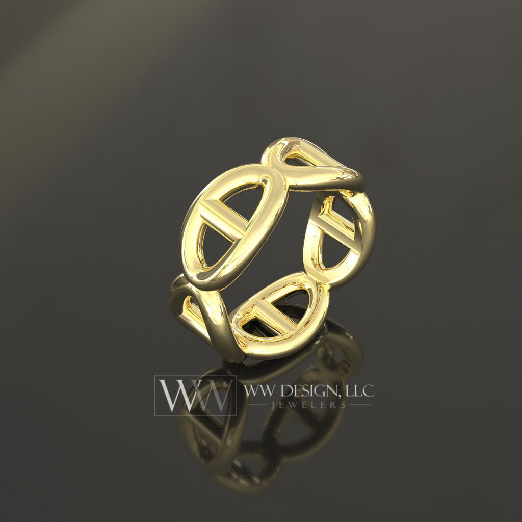 8mm Wide Anchor Chain Style Ring - Wedding Band Stackable Ring - 14k or 18k Gold (Y, W, or R), 22k Gold, Platinum, Palladium, Sterling Silver