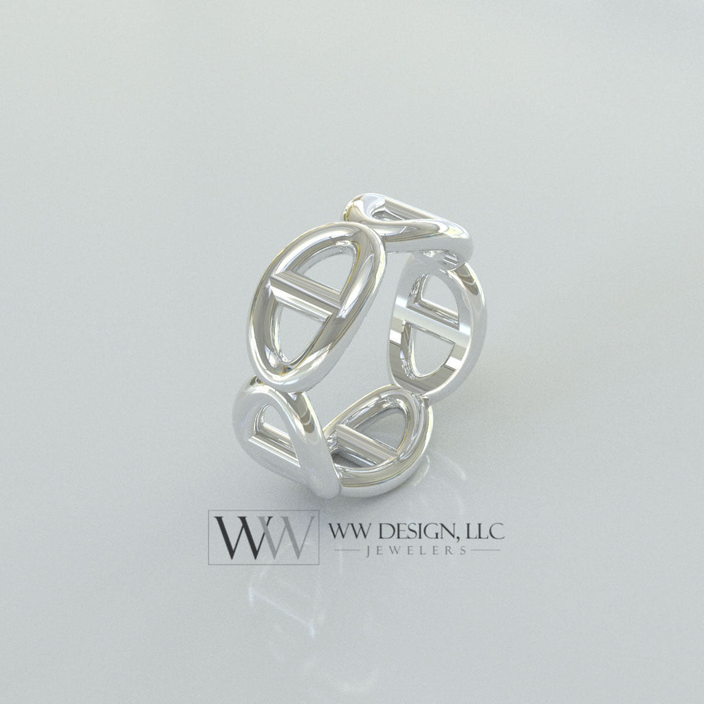 8mm Wide Anchor Chain Style Ring - Wedding Band Stackable Ring - 14k or 18k Gold (Y, W, or R), 22k Gold, Platinum, Palladium, Sterling Silver