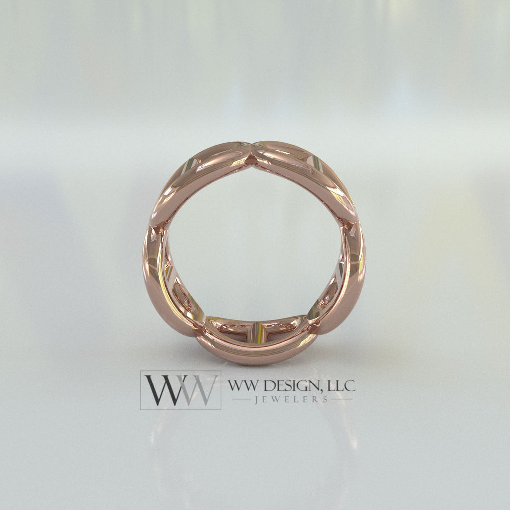 8mm Wide Anchor Chain Style Ring - Wedding Band Stackable Ring - 14k or 18k Gold (Y, W, or R), 22k Gold, Platinum, Palladium, Sterling Silver