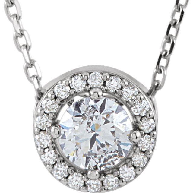 4mm Round Forever Classic™ Moissanite & .04 CTW Diamond Necklace  16" - 14k Gold (Y, W or R), or Platinum, Sterling Silver