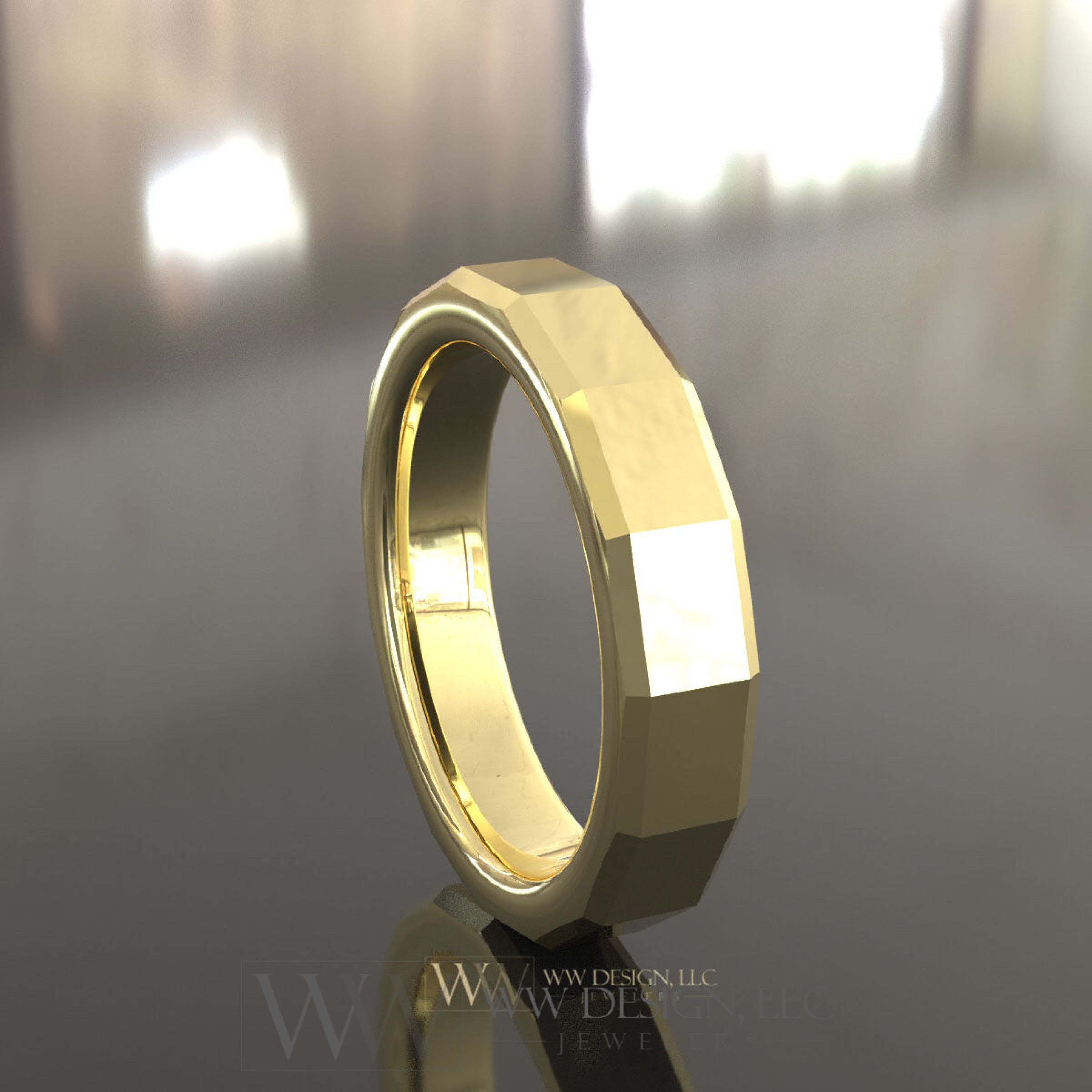 5mm Faceted Ring Wedding Band - 10k 14k 18k 22k Gold Platinum Palladium Rings
