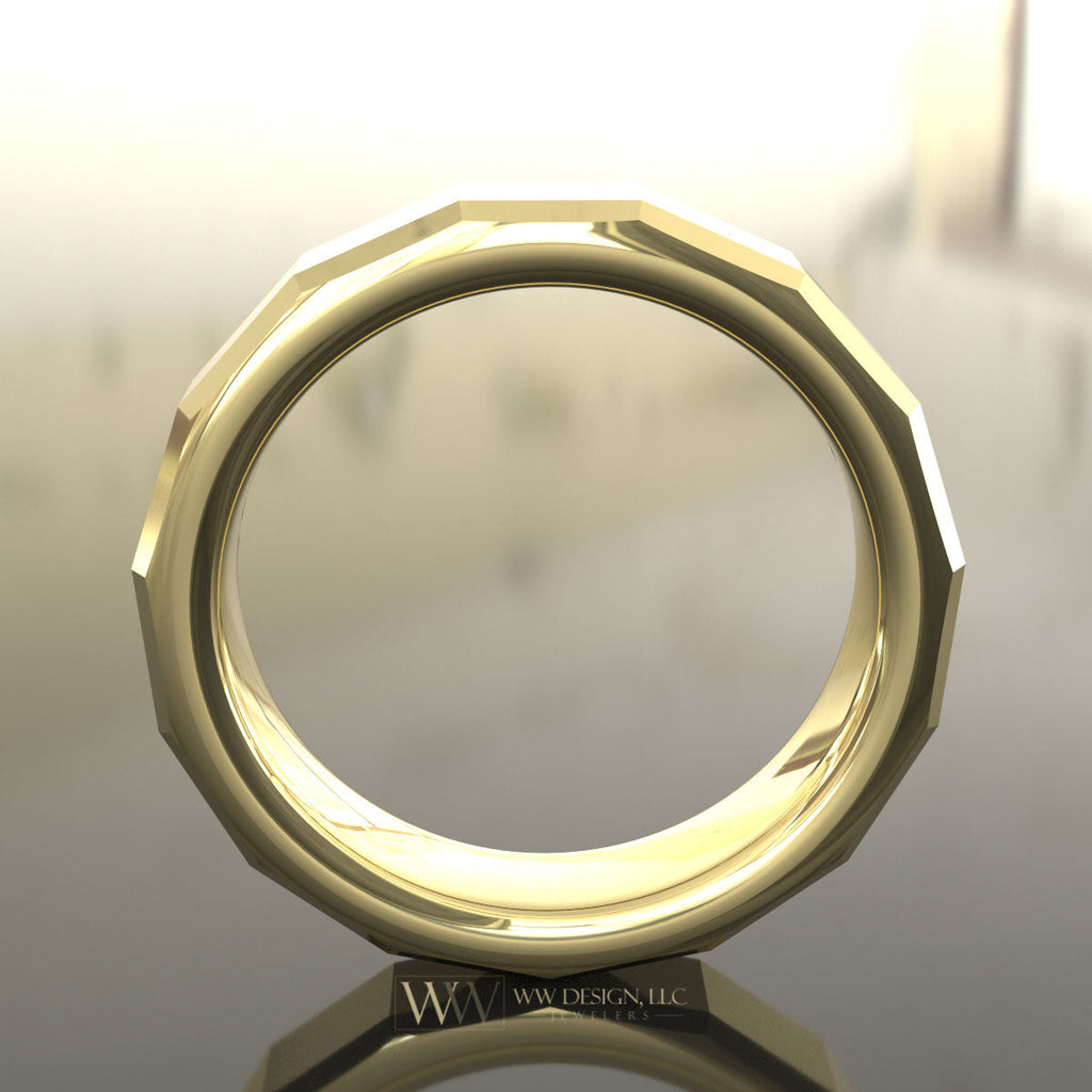 5mm Faceted Ring Wedding Band - 10k 14k 18k 22k Gold Platinum Palladium Rings