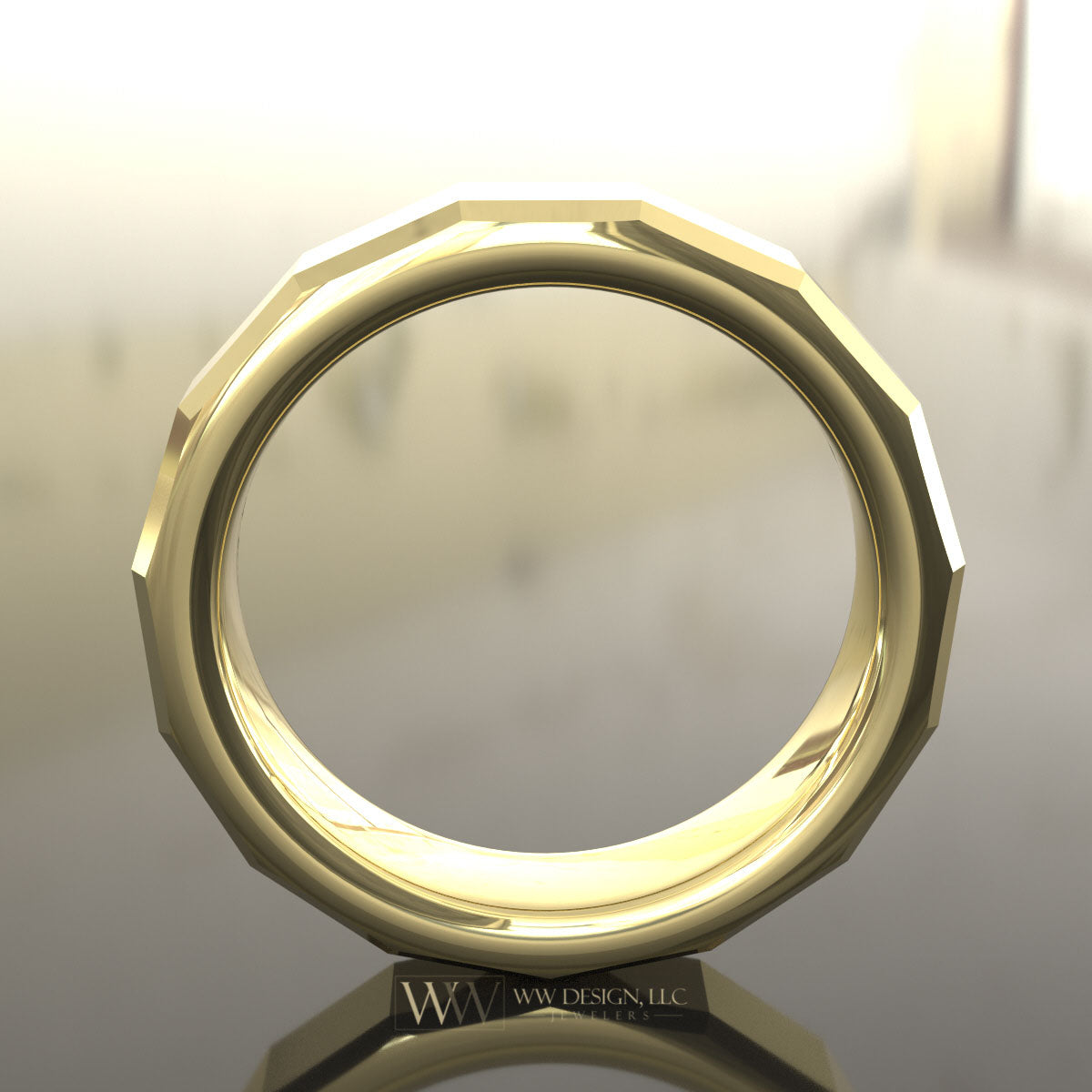 5mm Faceted Ring Wedding Band - 10k 14k 18k 22k Gold Platinum Palladium Rings