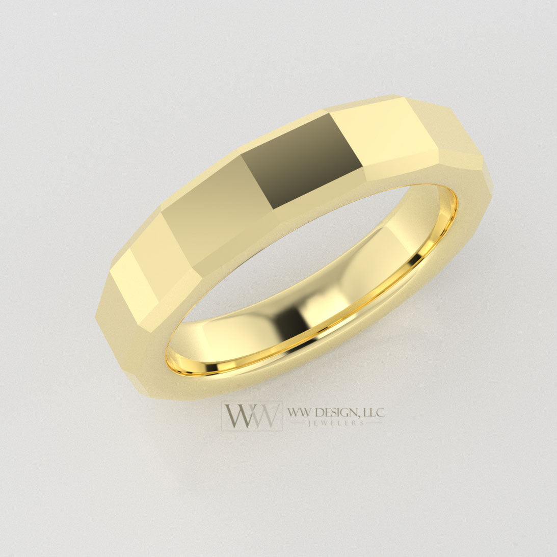 5mm Faceted Ring Wedding Band - 10k, 14k, 18k, 22k Gold, Platinum, Palladium