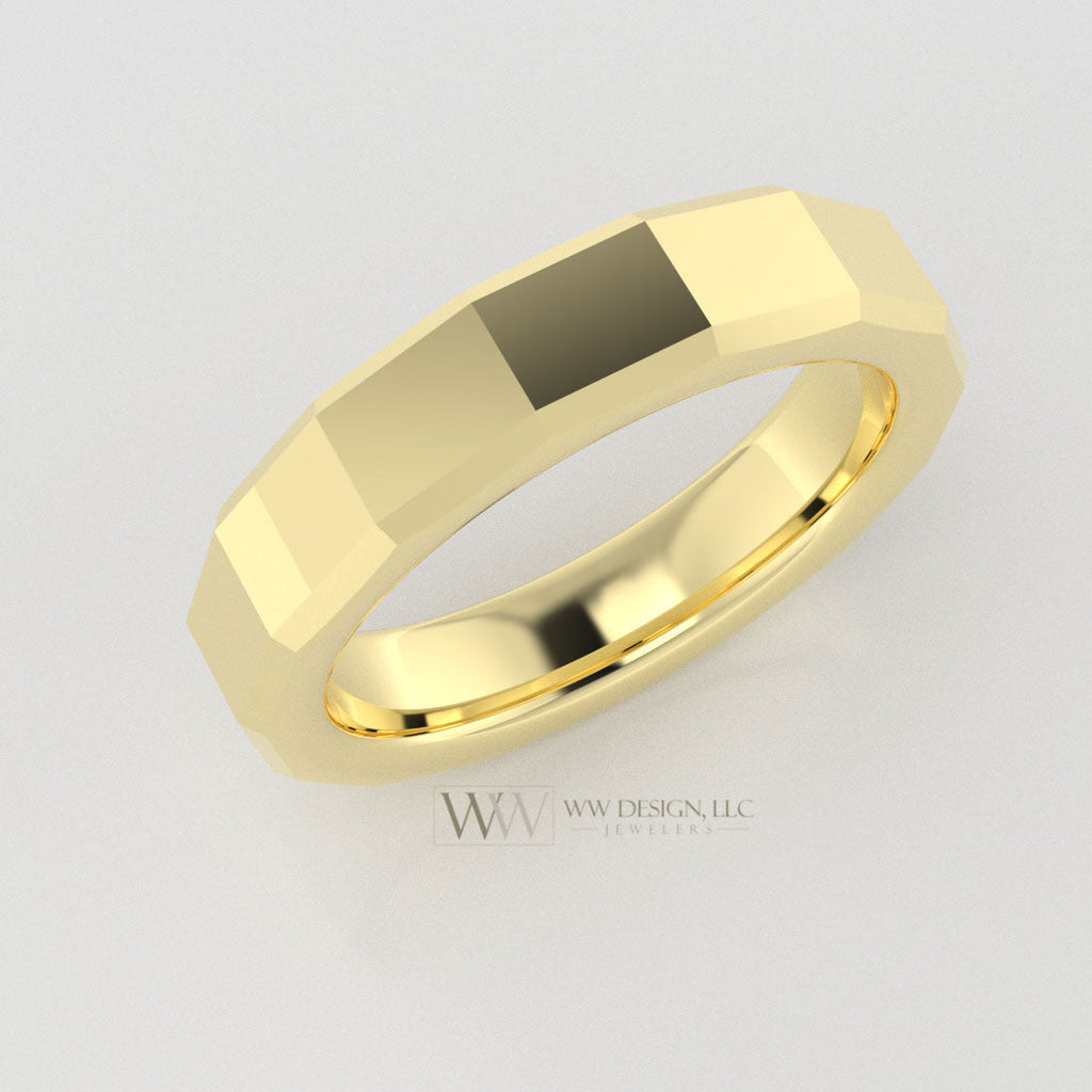 5mm Faceted Ring Wedding Band - 10k 14k 18k 22k Gold Platinum Palladium Rings