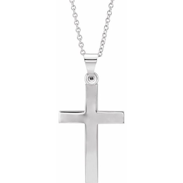 20mm x 13.7mm Cross 18" Necklace - 14K Gold (Y, W, or R), or Sterling Silver
