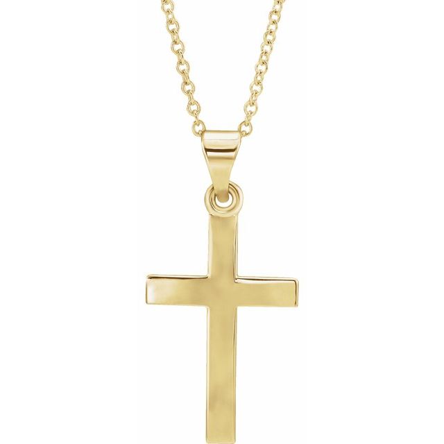 17mm x 11.5mm Cross 18" Necklace - 14K Gold (Y, W, or R), or Sterling Silver