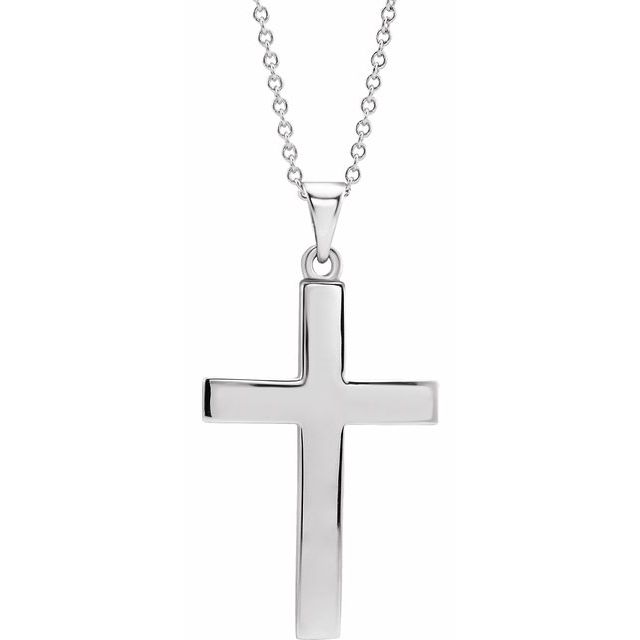 23mm x 15.9mm Cross 18" Necklace - 14K Gold (Y, W, or R), Platinum or Sterling Silver