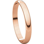 2.5mm Half Round Light Wedding Band Stackable Ring - 14k Gold (Y, W, or R), Palladium, Platinum, Sterling Silver