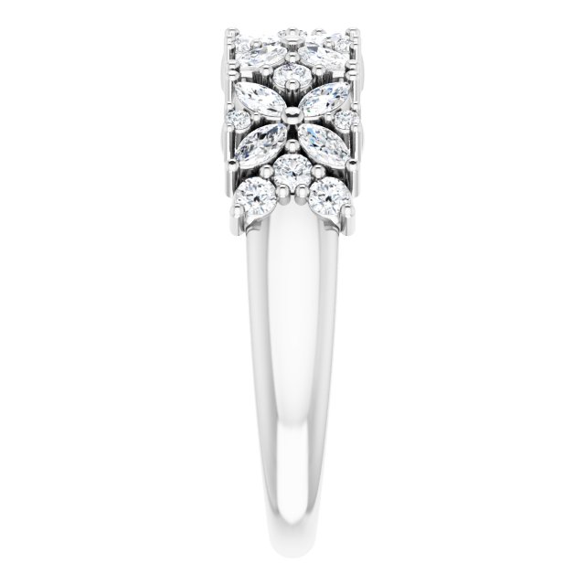 5/8 Ctw Natural Diamond Floral Anniversary Band Ring - Platinum Or 14K Gold (Y W R) Rings