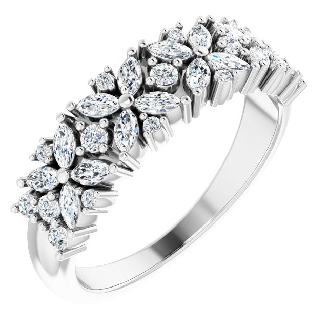5/8 Ctw Natural Diamond Floral Anniversary Band Ring - Platinum Or 14K Gold (Y W R) Rings