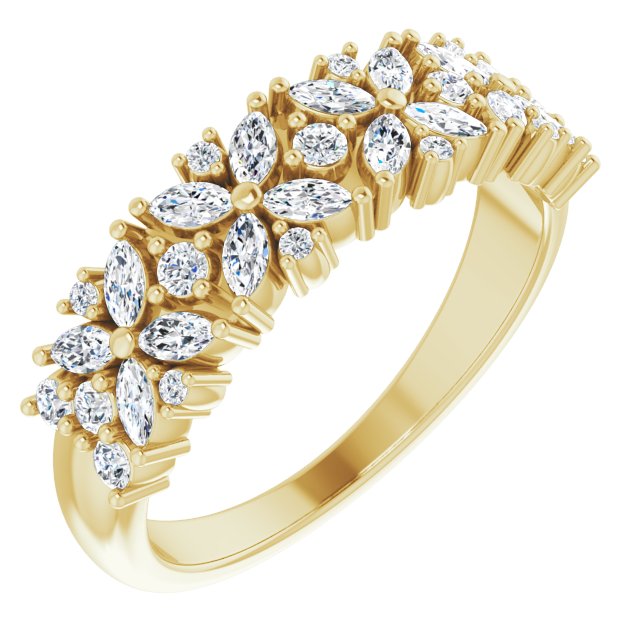 5/8 Ctw Natural Diamond Floral Anniversary Band Ring - Platinum Or 14K Gold (Y W R) Rings