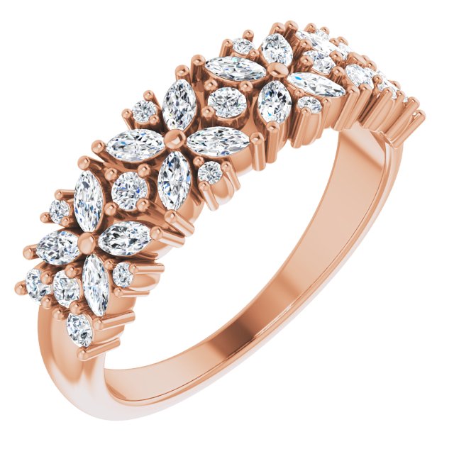 5/8 Ctw Natural Diamond Floral Anniversary Band Ring - Platinum Or 14K Gold (Y W R) Rings