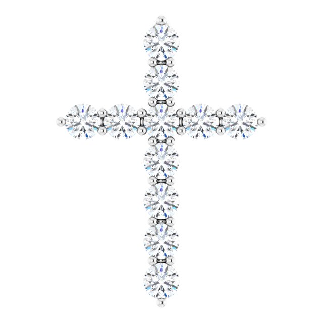 14K White 3/8 CTW Lab-Grown Diamond Cross Pendant