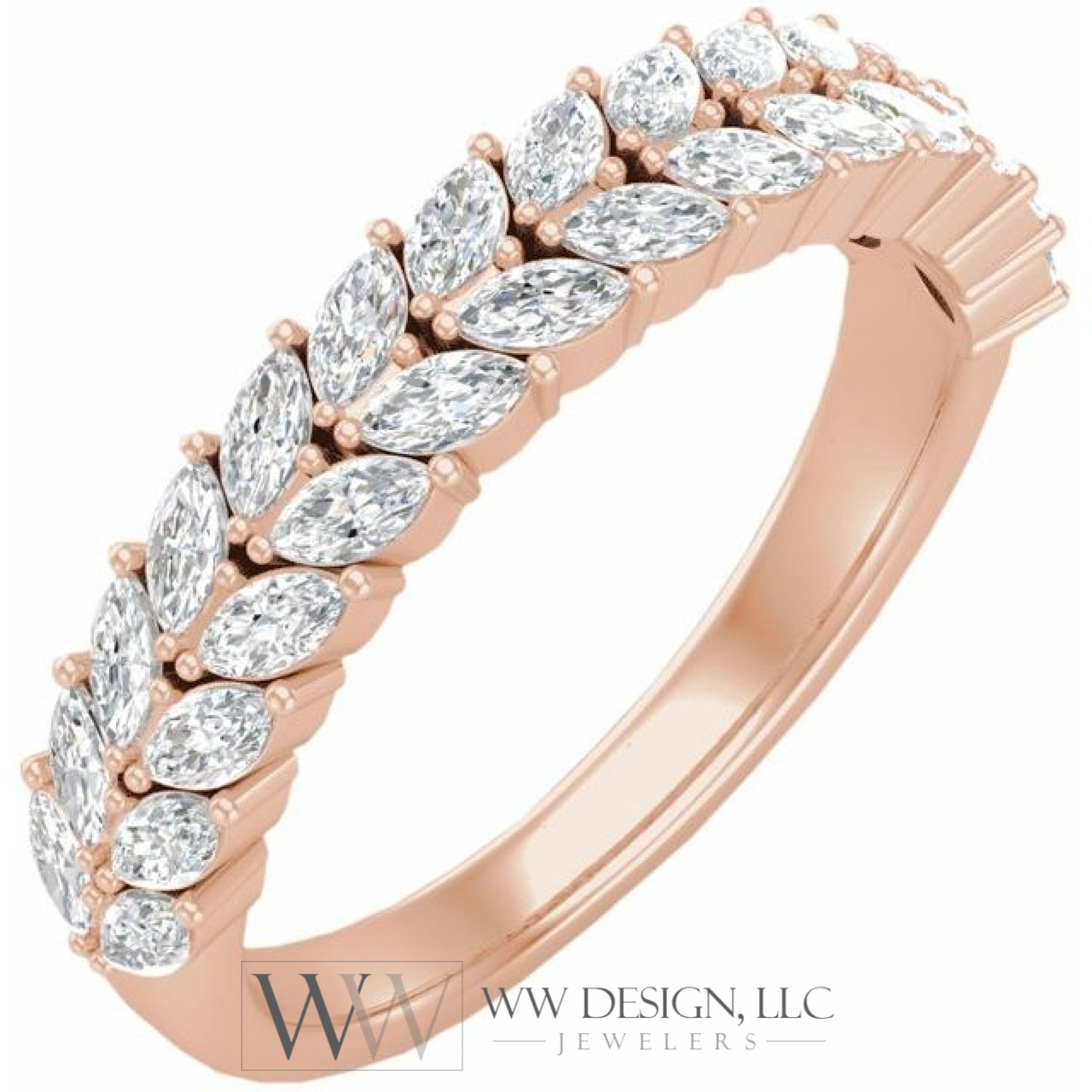 7/8 Ctw Natural Diamond Double Row Anniversary Band Ring - 14K (Y W Or R) Rings