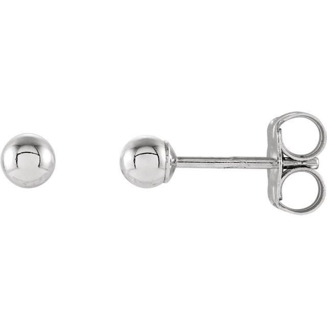 3mm Ball Earrings with Bright Finish - 14K Gold (Yellow or White)