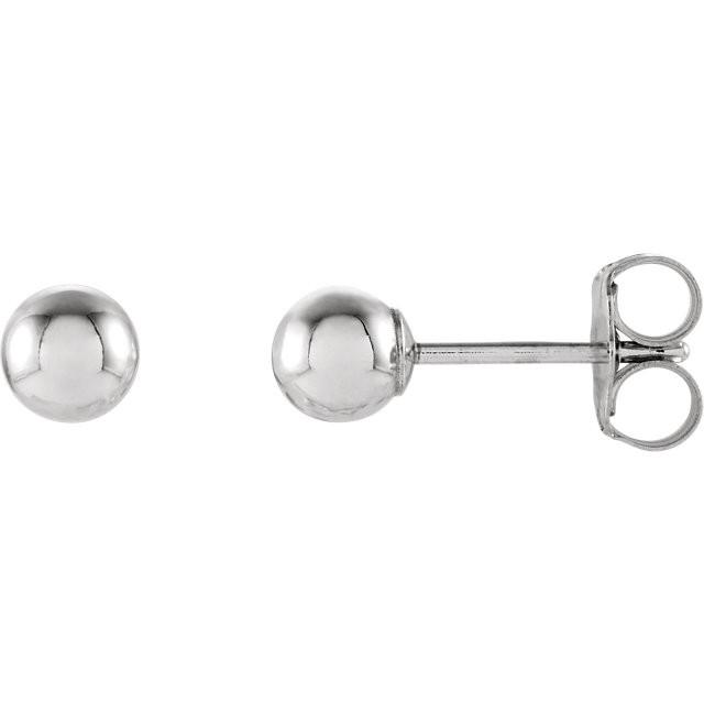 4mm Ball Earrings with Bright Finish - 14K Gold (Yellow or White)
